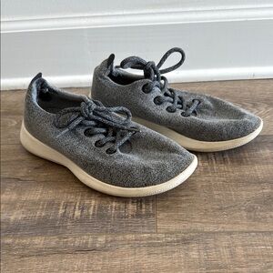 Gray Knit Sneakers with White Soles